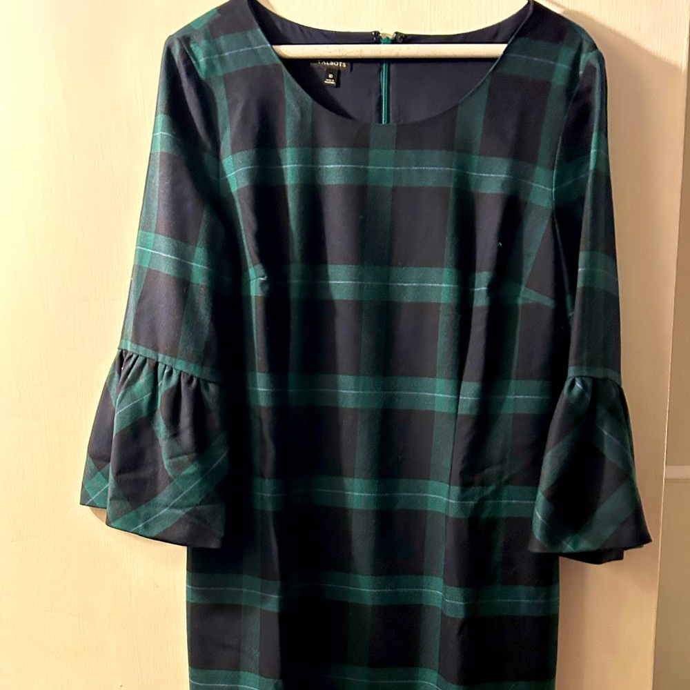 Talbots holiday green- black  watch dress size 10